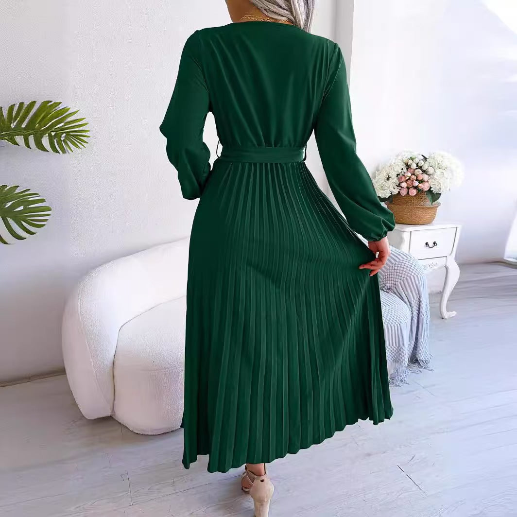 Women's Autumn Elegant Graceful Cross Collar Large Hem Dresses