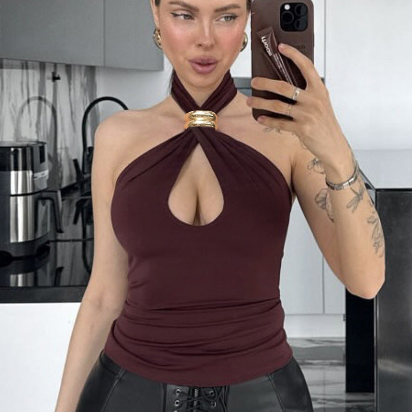 Women's Sense Of Design Solid Color Metal Blouses