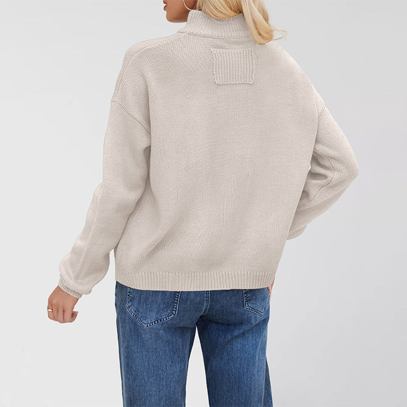 Women's Knitted Standing Collar Solid Color Clothes Sweaters