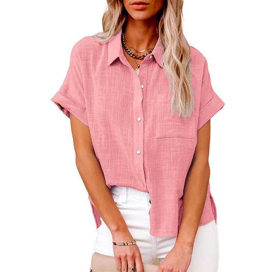 Women's Solid Color Linen Shirt Sleeve Casual Shorts
