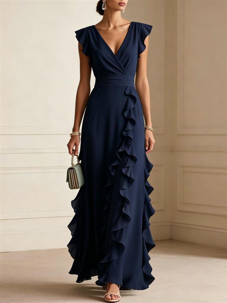 Solid Color Summer Ruffled Sleeveless Thin Dress