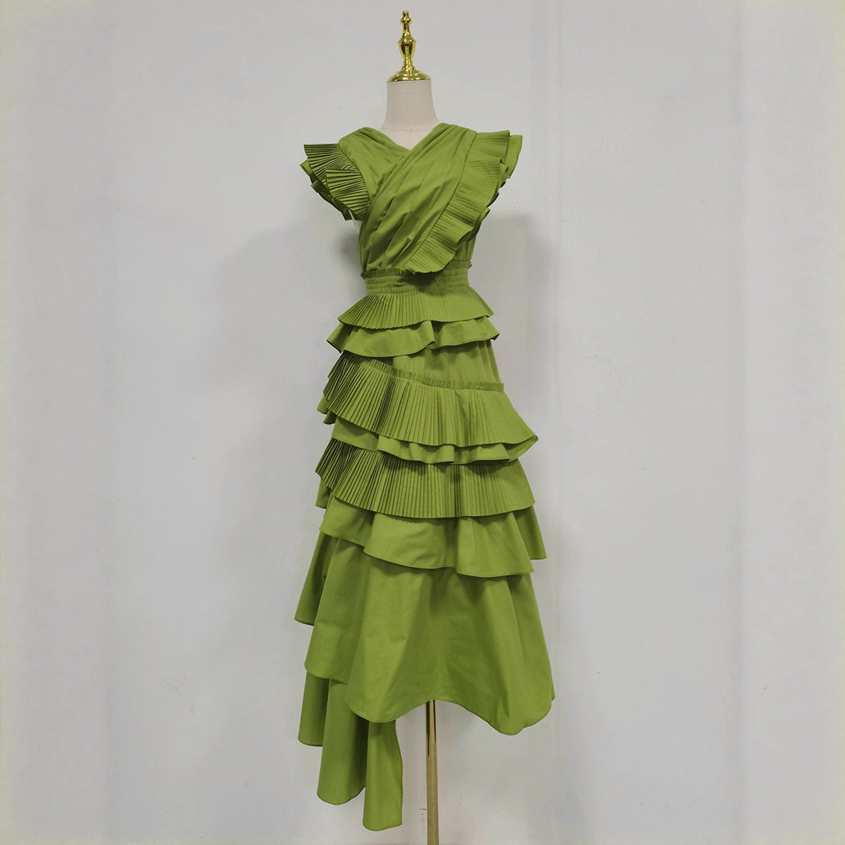 Women's Elegant Wooden Ear Stitching High-grade Collar Cross Long Dresses