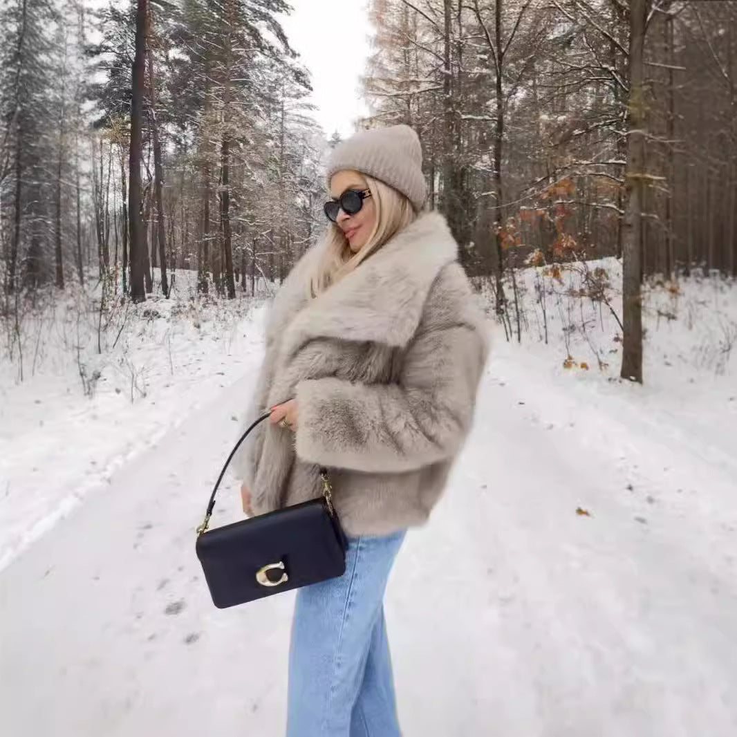 Women's Durable Fur Imitation Overcoat Black Coats