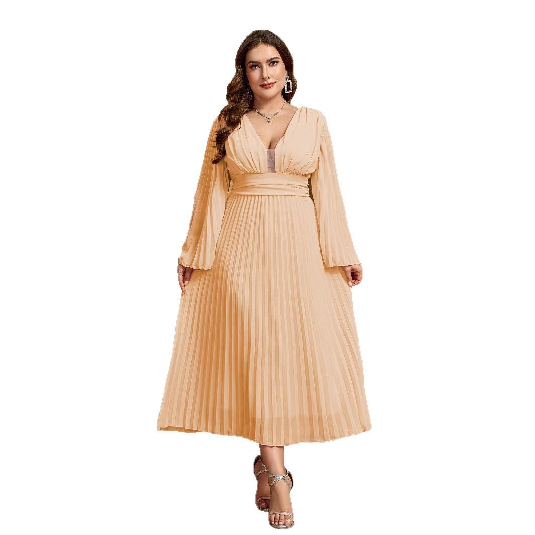 Women's Dress Sexy Pleated Long Sleeve Chiffon Plus Size