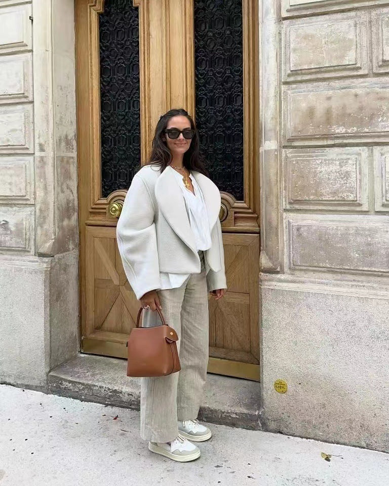 Women's White Design Fashion Polo Collar Coats