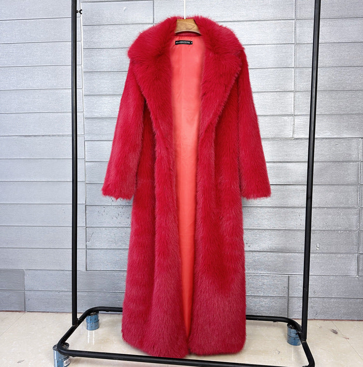 Women's Faux Plush Furry Imitation Fur Extended Collar Super Coats