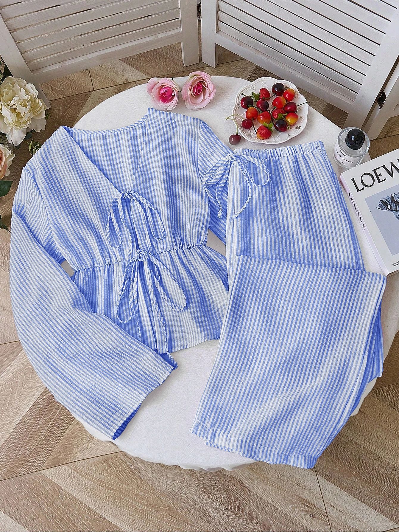 High-grade Striped Loose Two-piece Versatile Long Sleeve Suits