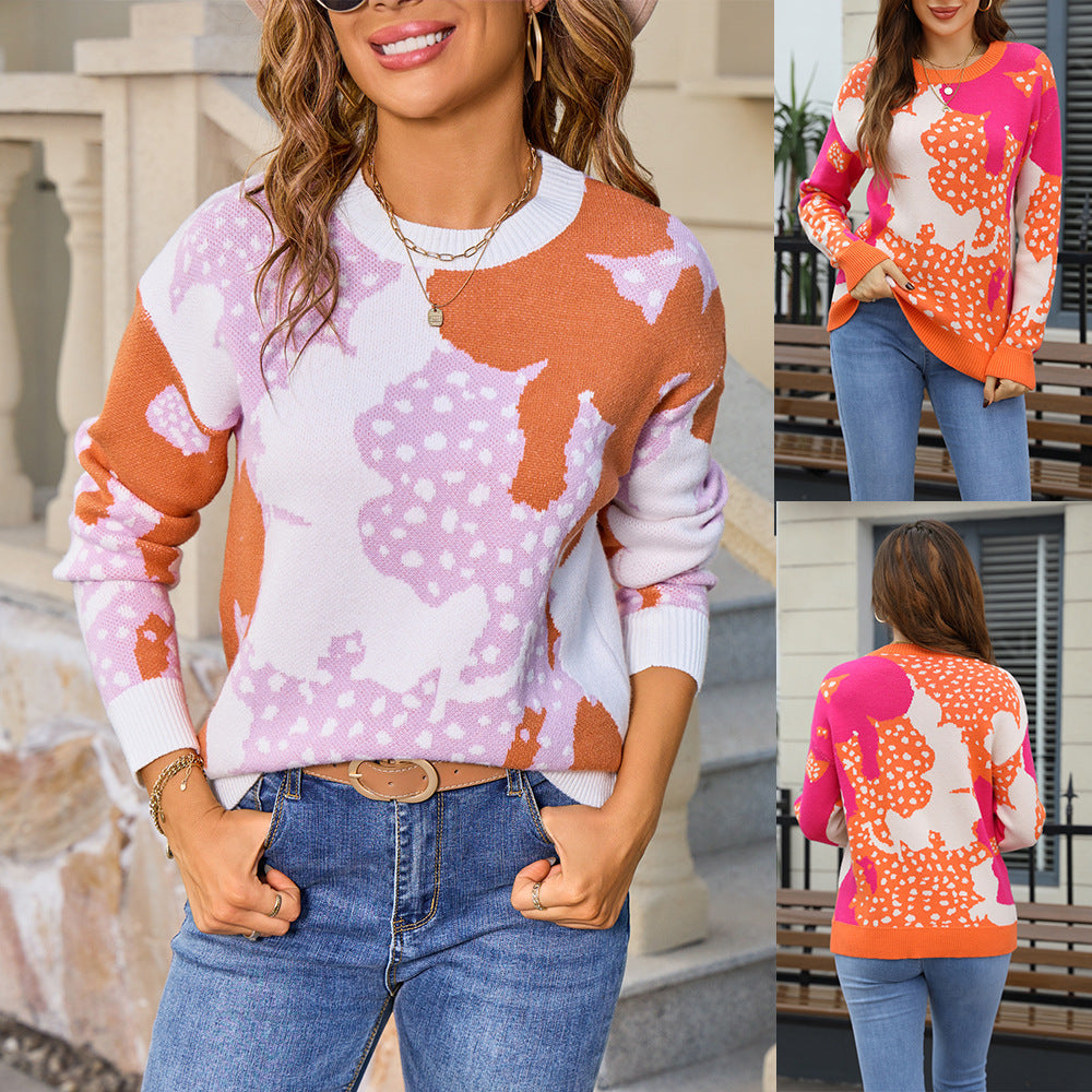 Women's Jacquard Color Long Sleeve Trendy Ladies Sweaters