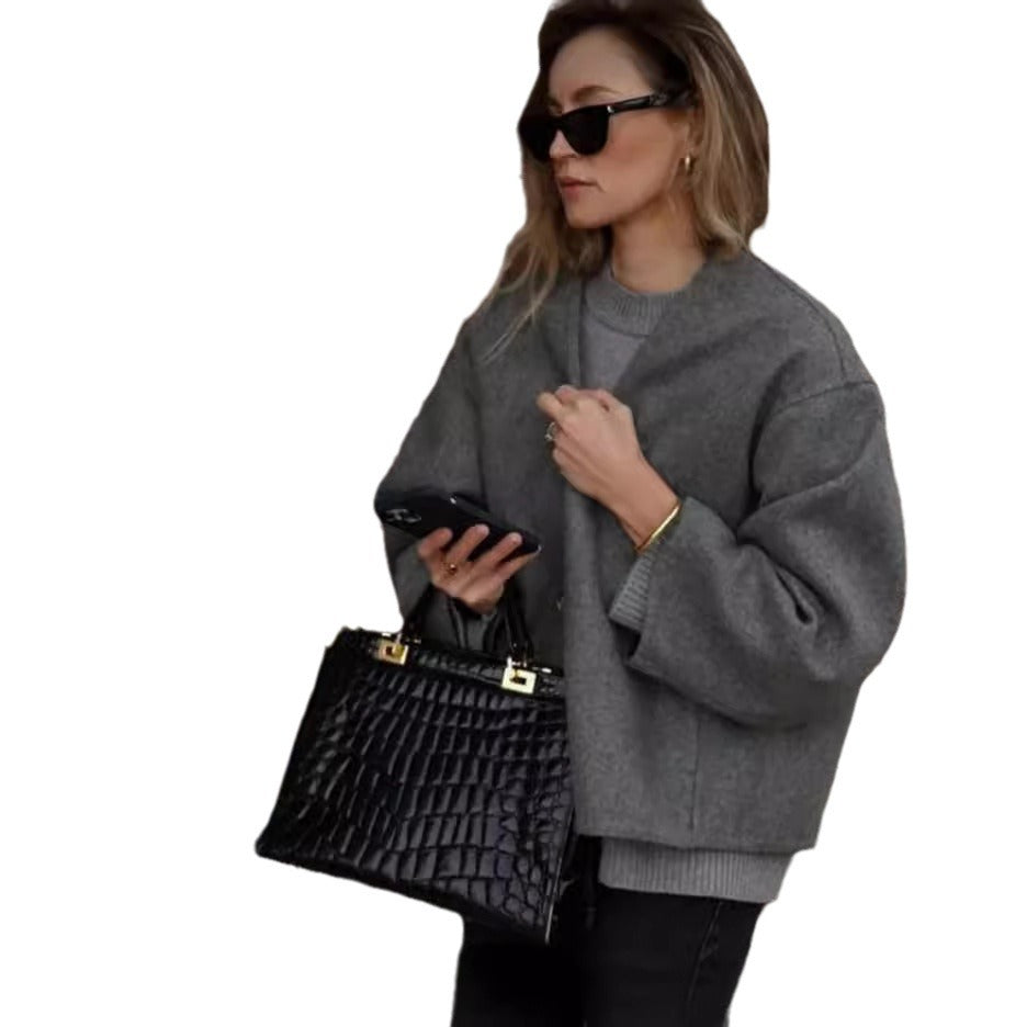 Women's Solid Color Chic Woolen Single Button Coats