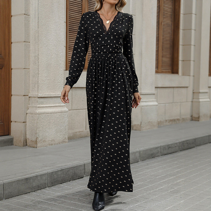 Autumn Elegant Retro Style Lace Bow Dresses