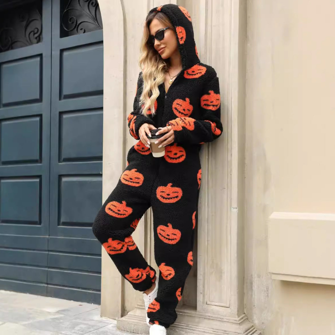 Women's Flash Veet Halloween Pumpkin Print Loose Jumpsuits