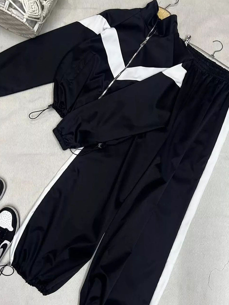 Women's Long Sleeve Contrast Color Sport Trousers Suits