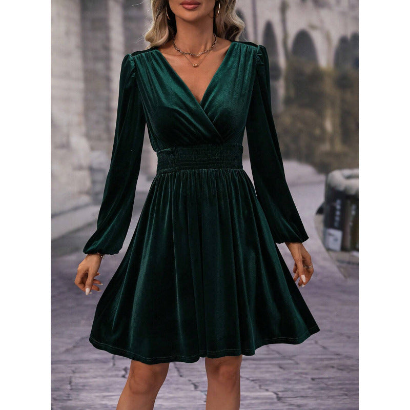Versatile Veet Solid Color Long Sleeve Dress