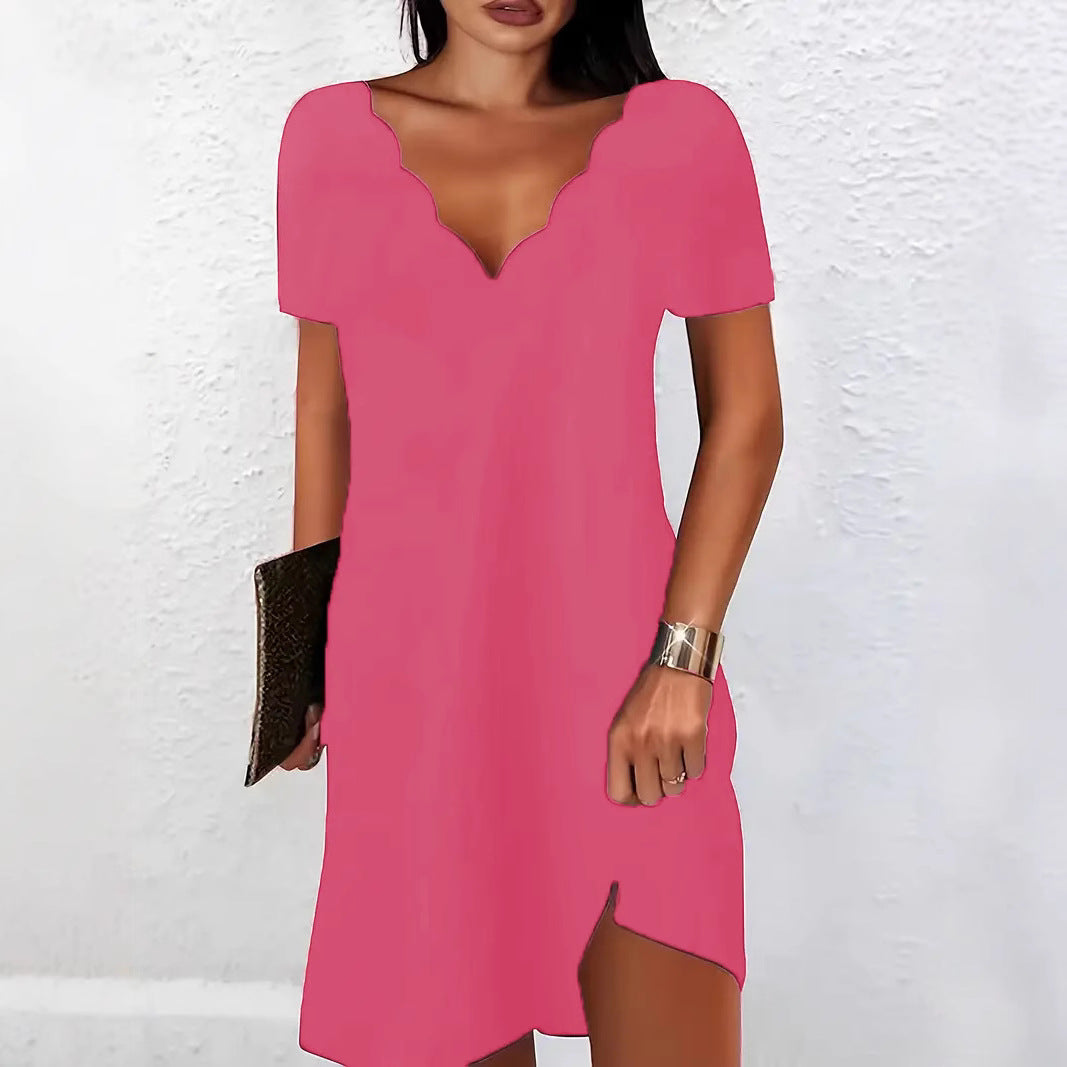 Durable Women's Solid Color Wave Sleeve Dress