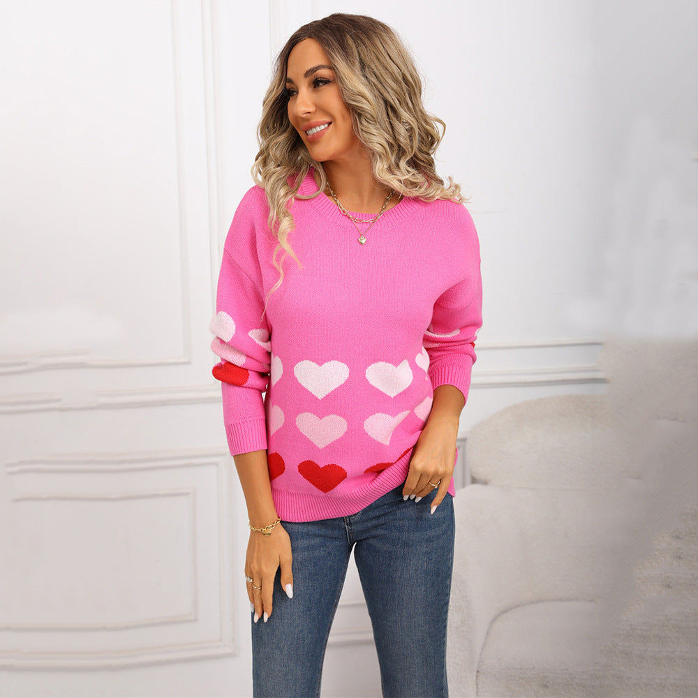 Love Large Pullover Round Neck Knitted Peach Sweater