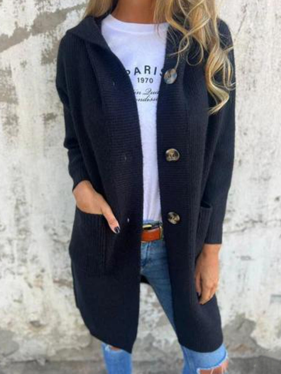 Women's Color Hooded Knit Long Sleeve Loose Sweaters