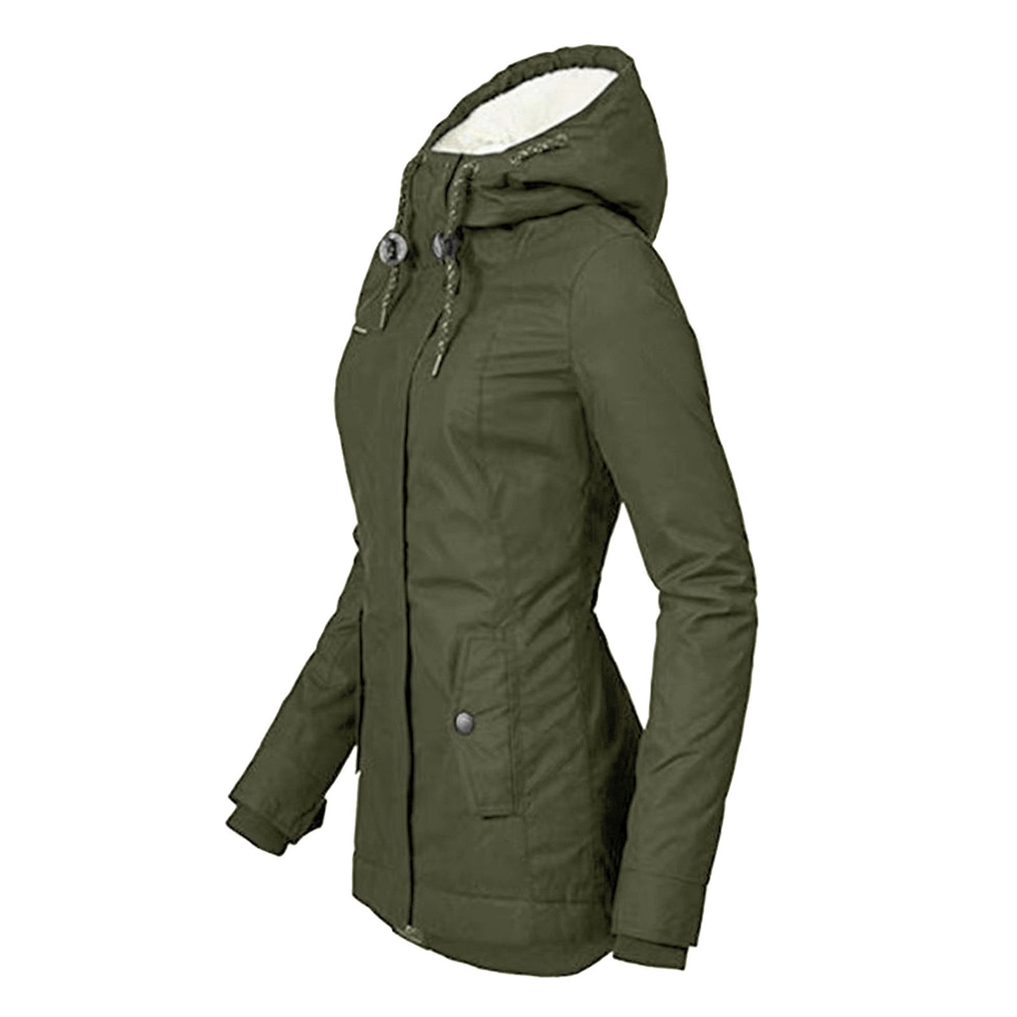 Women's Solid Color Pocket Zipper Fleece Padded Coats