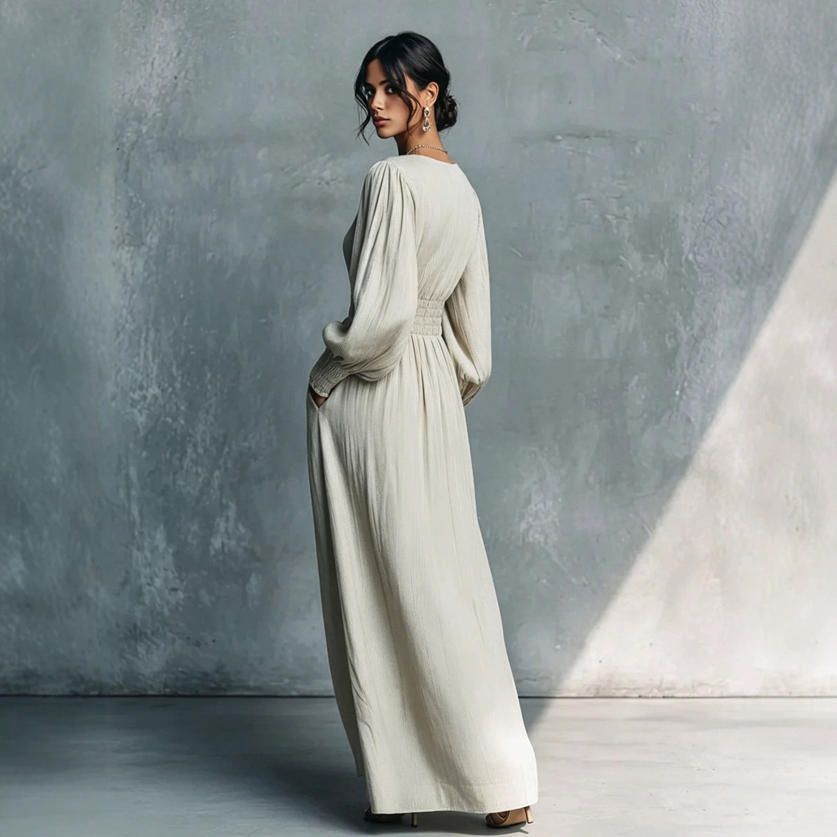 Women's Elegant Waist Long-sleeved Slimming French A- Line Dress