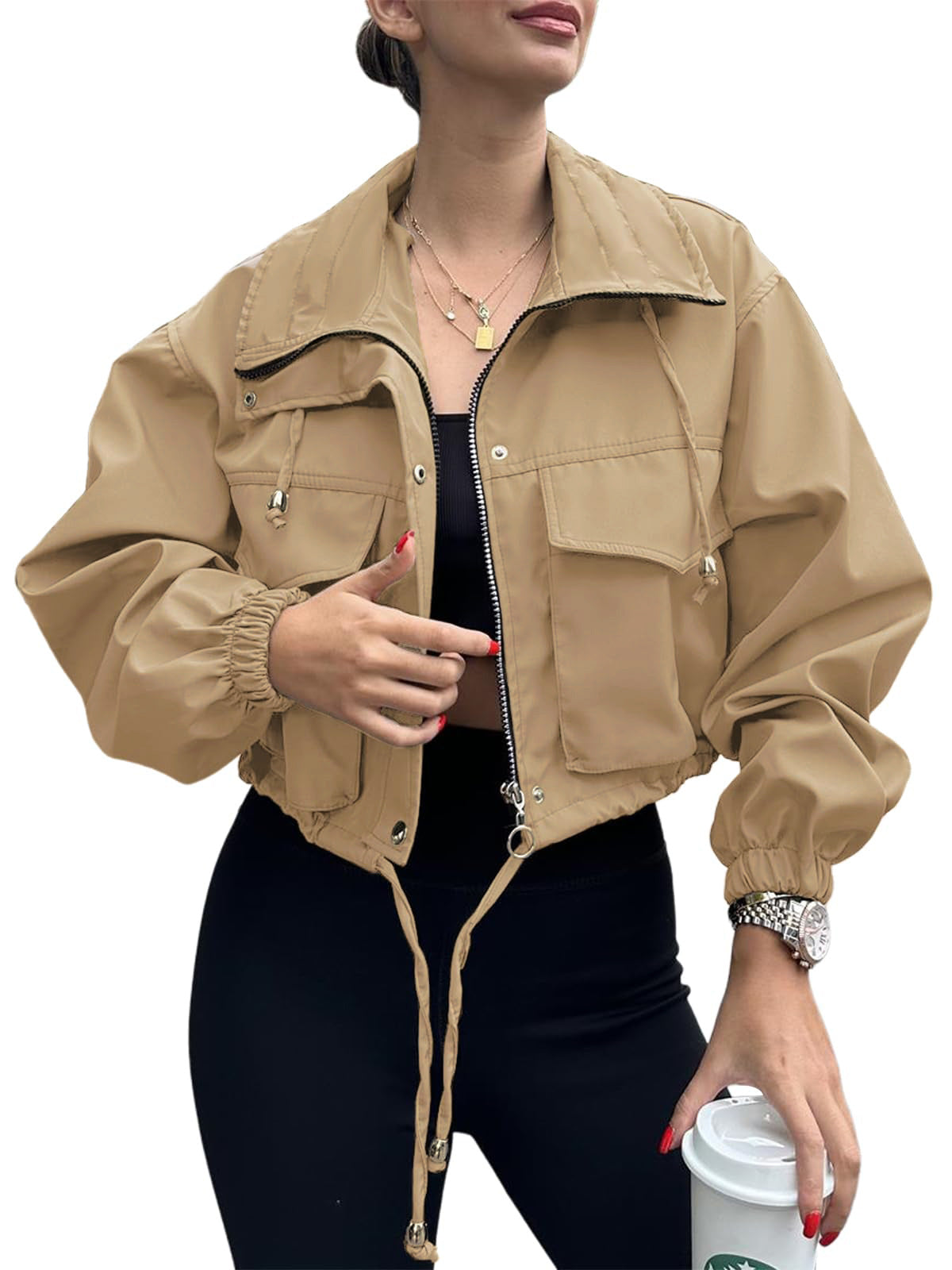 Women's Autumn Solid Color Zipper Windbreaker Jackets