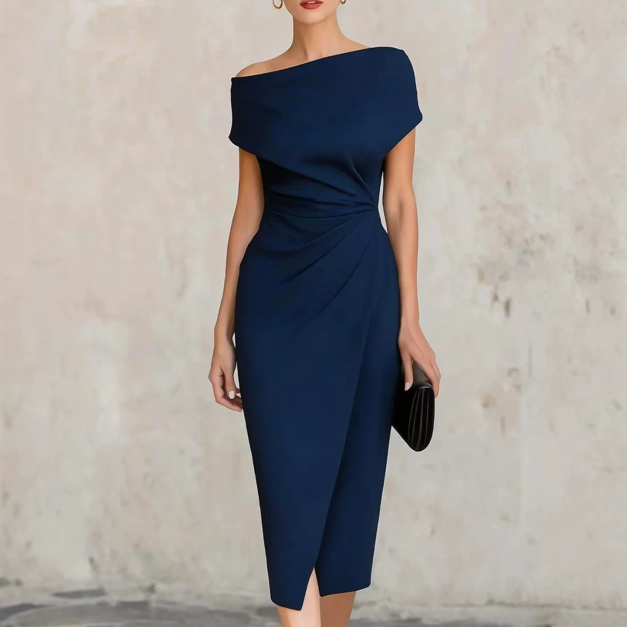 Women's Fitted Waist Pleated Banquet Commuter Split Dress