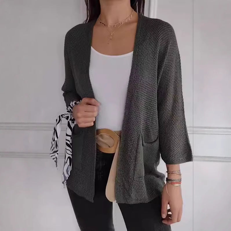 Charming Women's Waffle Sleeve Urban Casual Women's Sweater