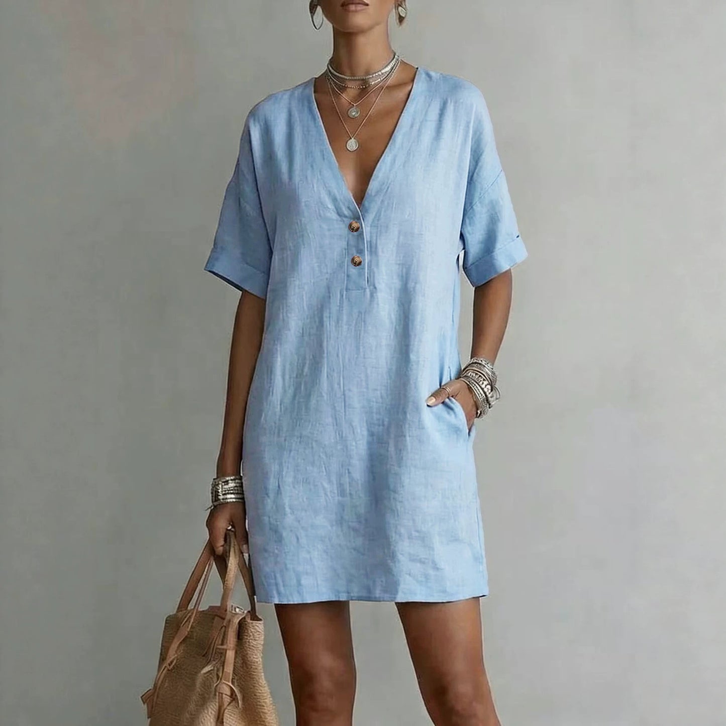 Women's Summer Casual Comfortable Button Pocket For Dress