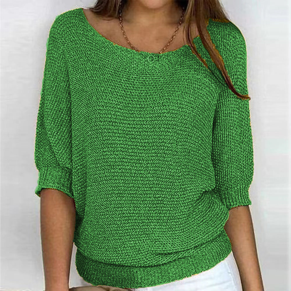 Women's Solid Color Round Neck Temperament Elegant Knitwear
