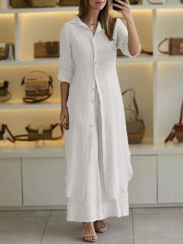 Women's Linen Elegant Long-sleeved Two-piece Set Fashion Casual Suit