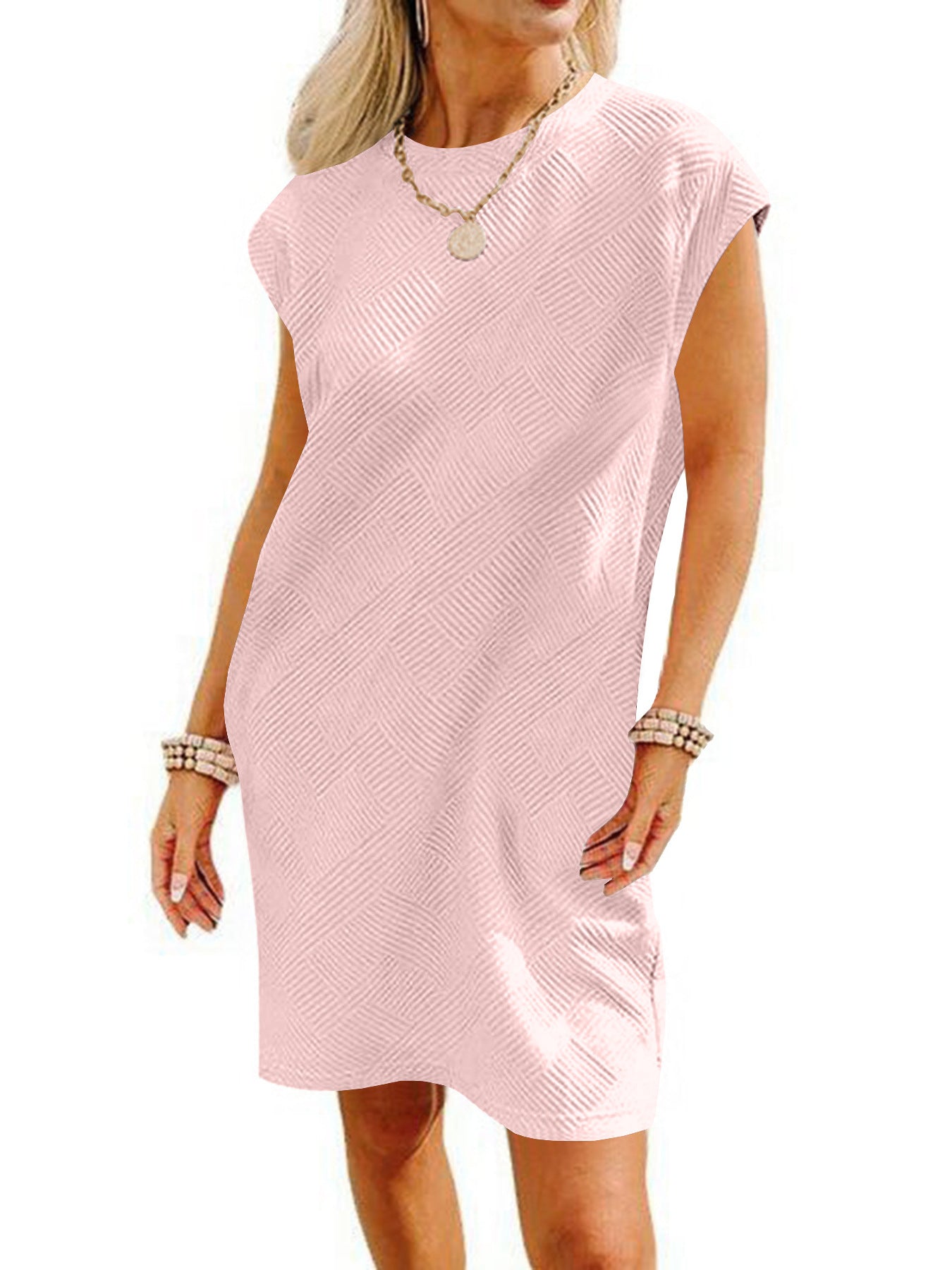 Women's Sleeve Round Neck Pullover Pocket Texture Fabric Dress