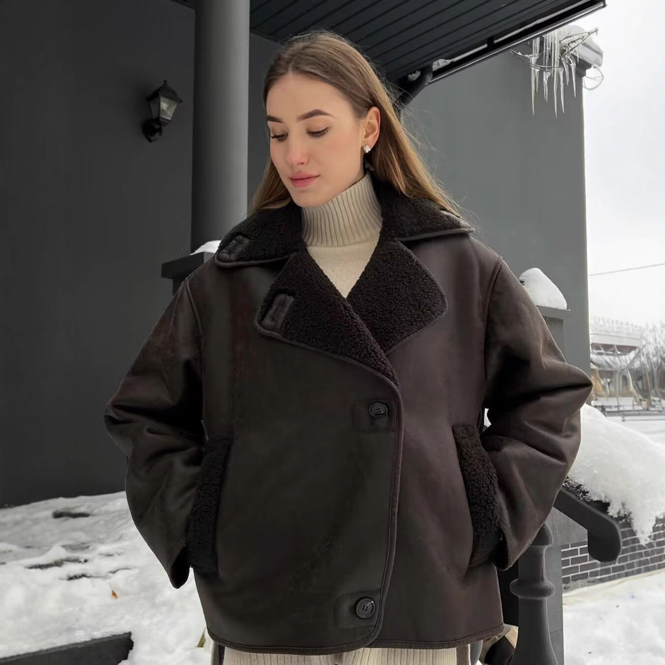 Women's Slouchy Lamb Wool Lapel Fur Jackets