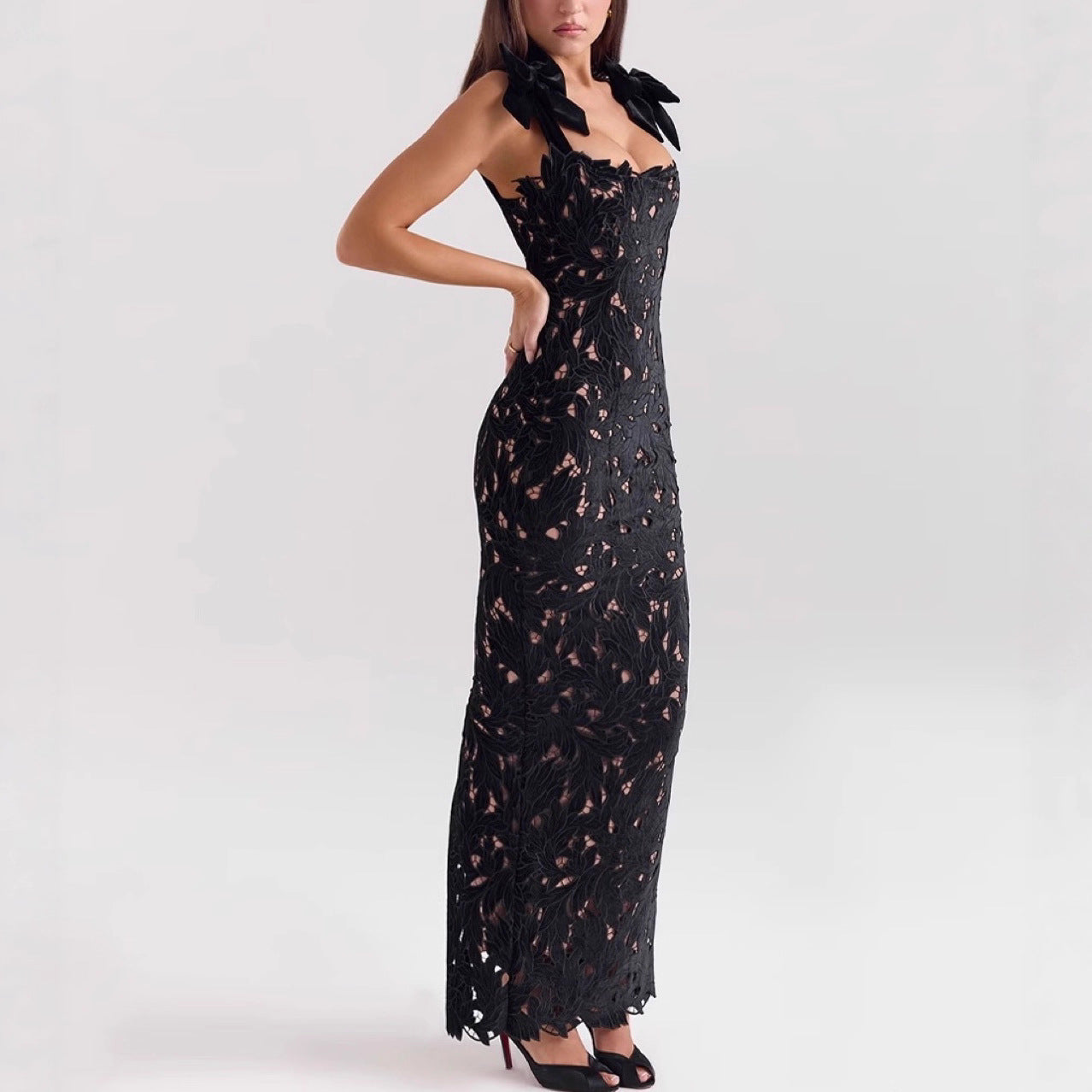 Women's Wear Sexy Lace Cutout Elegant Butterfly Bandage Suspender Dress