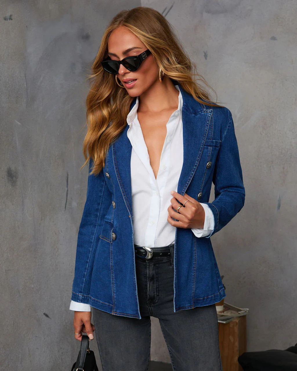 Women's Fashion Leisure Washed-out Blue Denim Jackets