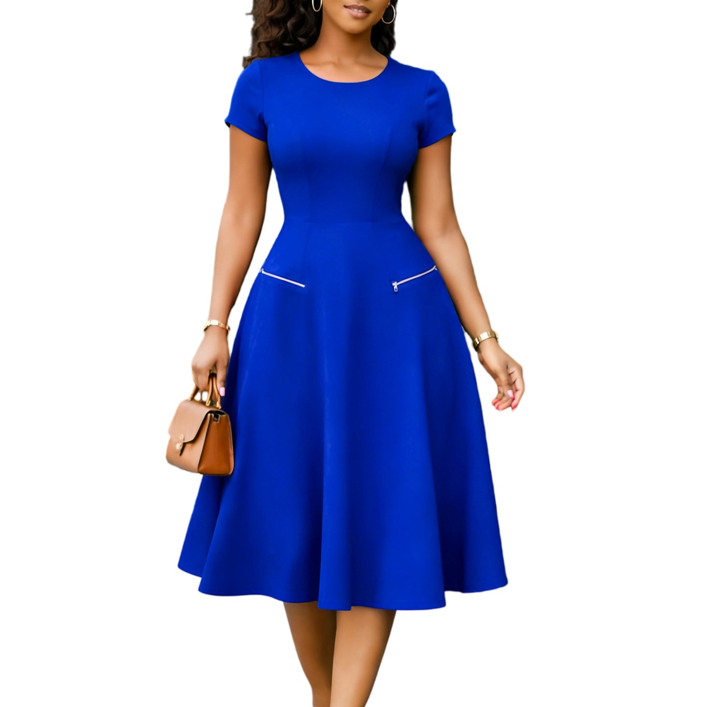 Women's Elegant Temperament Round Neck Waist Trimming Slimming Dress