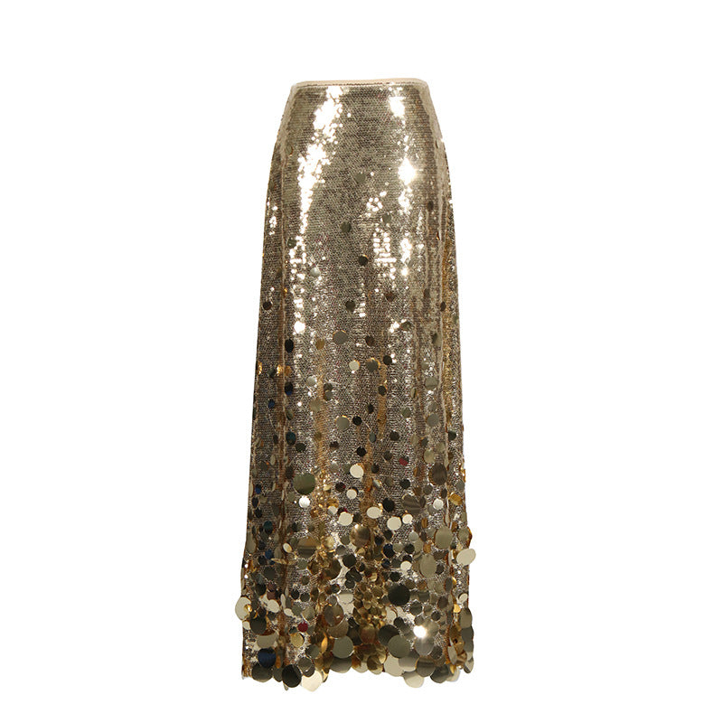 Women's Summer Stitching Sequined High Waist Dress Skirts