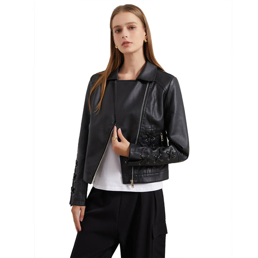 Women's Fashion Woven Leather Popular Casual Jackets