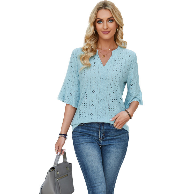 Women's Solid Color Half Sleeve Loose T-shirt Blouses