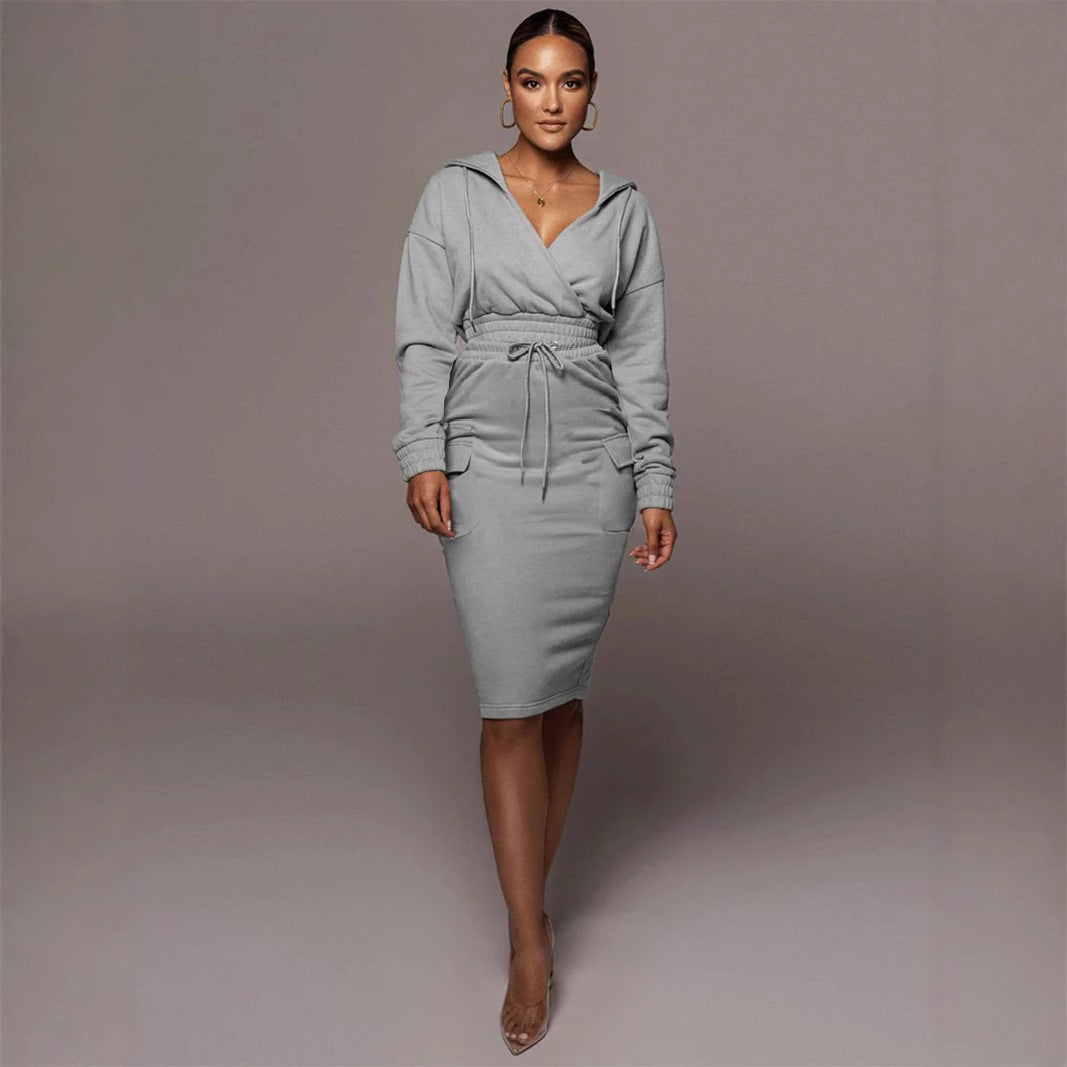 Women's Solid Color Dress Elegant Hooded Drawstring Sweatshirt Dresses