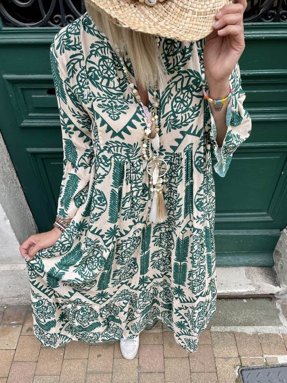 Women's Autumn Geometric Print Street Style Large Dress