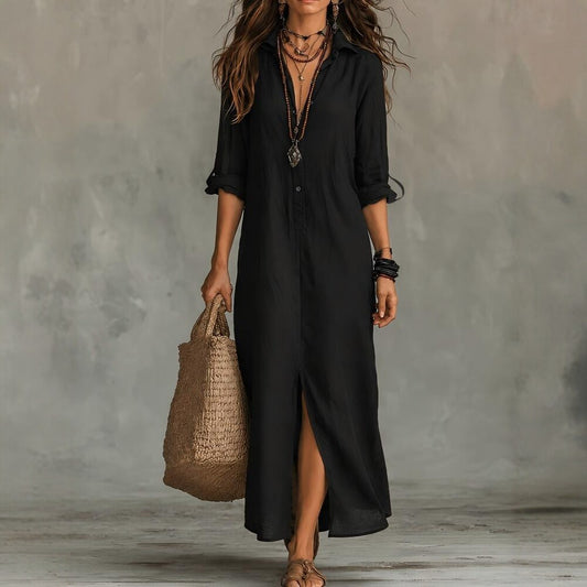 Loose Solid Color Polo Collar Front Rear Dress