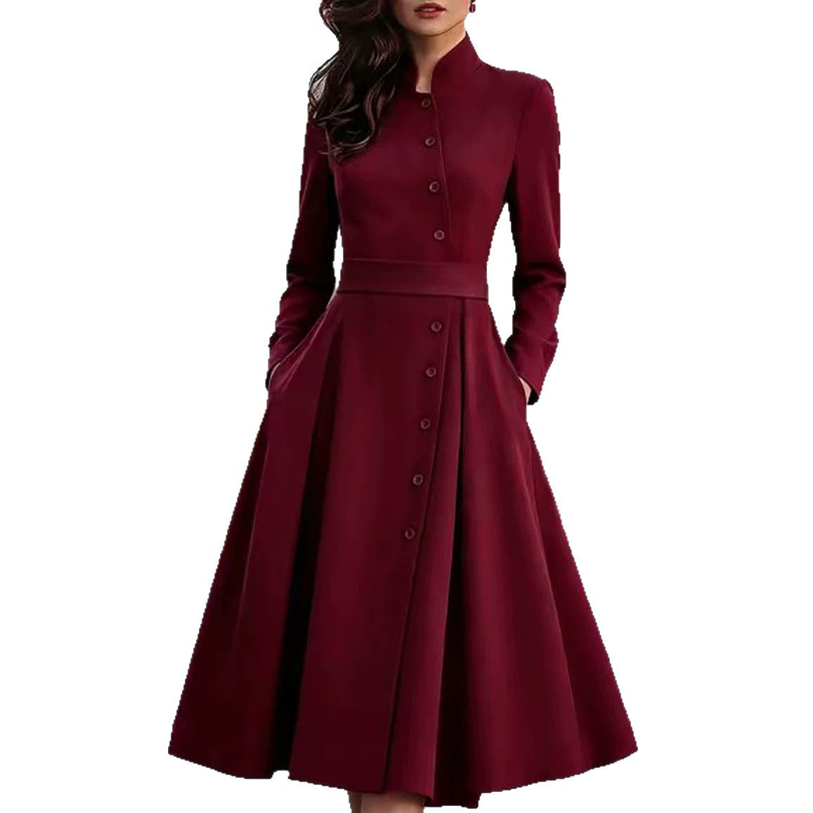 Women's Solid Color Buttons Long Sleeve Exquisite With Dress
