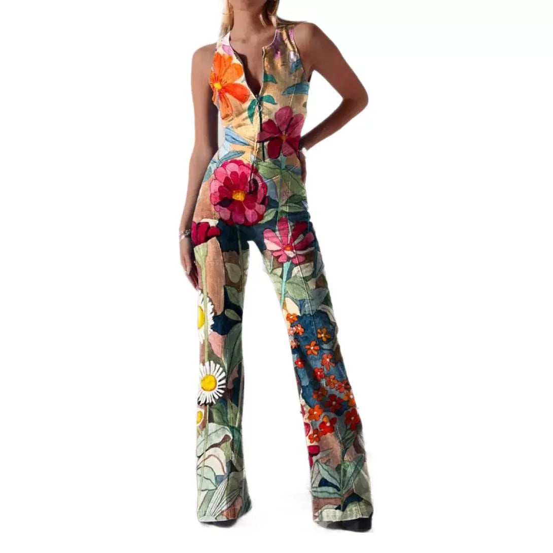 Women's Summer Vintage Print Loose Sleeveless Design Pants
