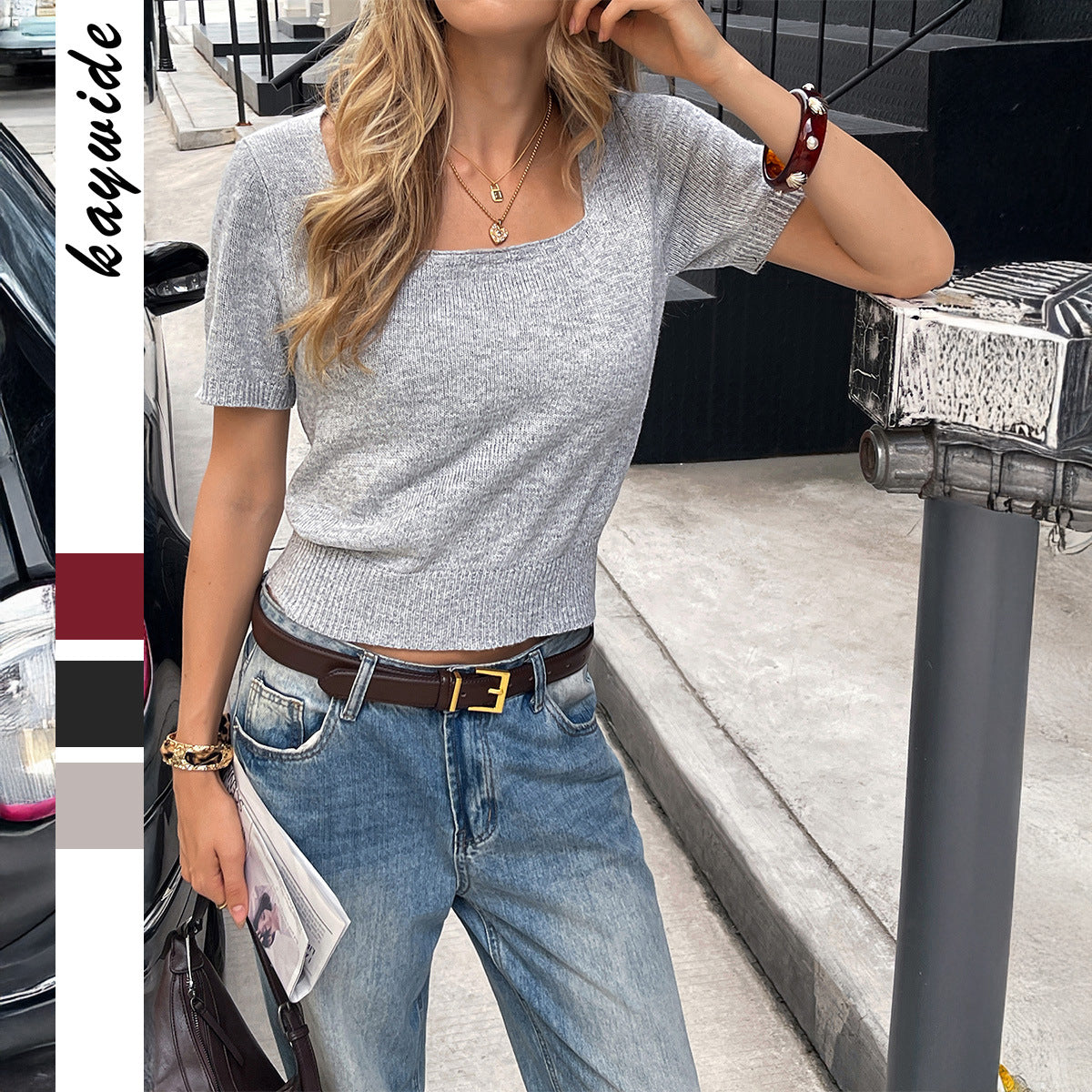 Women's Elegant Style Woolen Round Neck Sleeve Sweater
