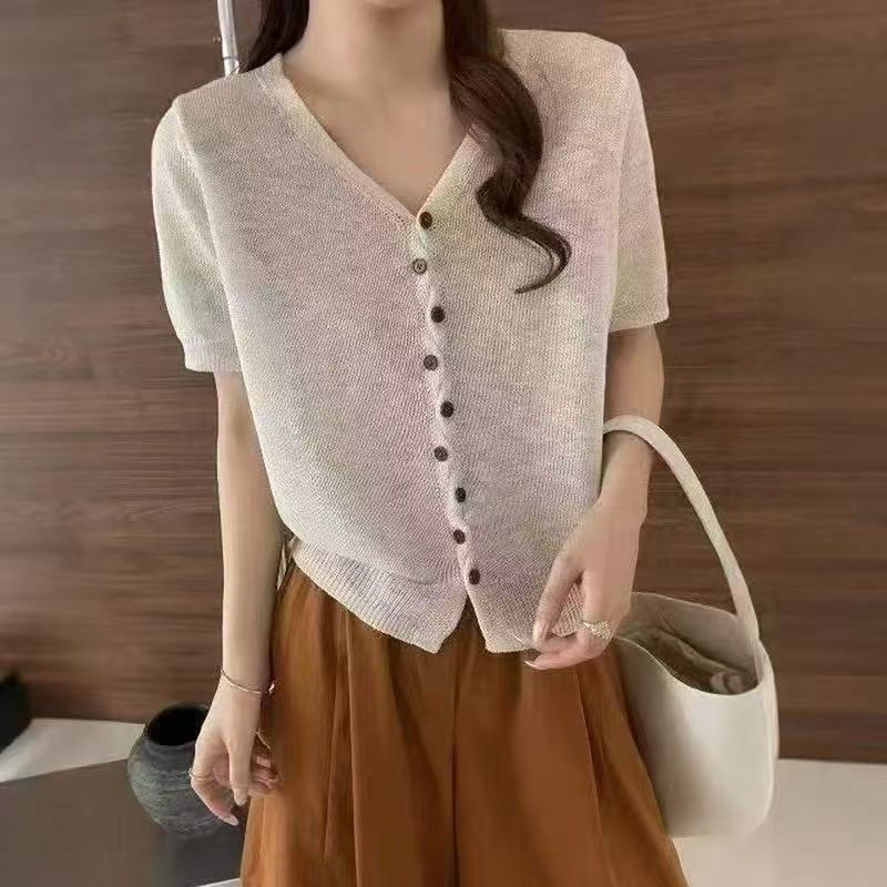 Women's Buttons Sleeve Summer Fresh Casual T-shirt Women's Sweater