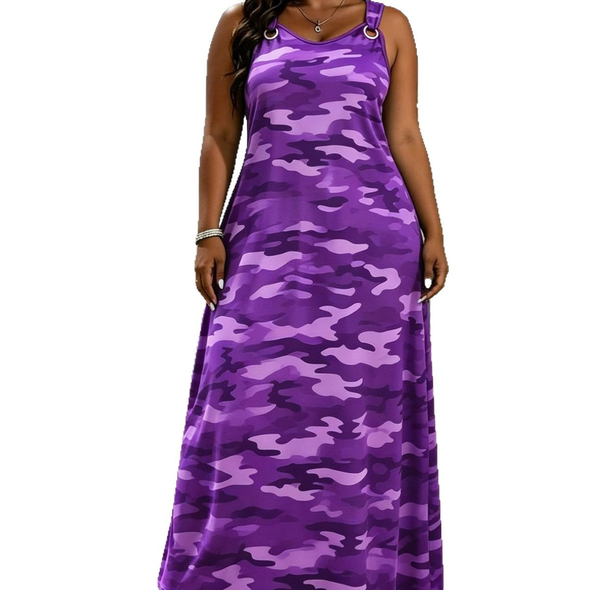 Women's Elegant Sleeveless Camouflage Print Maxi Dress