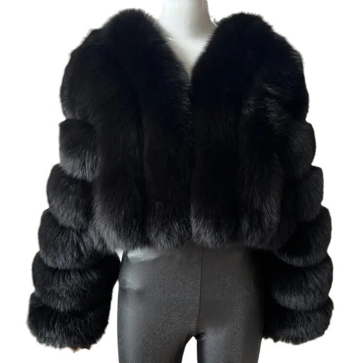Women's Faux Fox Fur Stitching Long Sleeve Coats