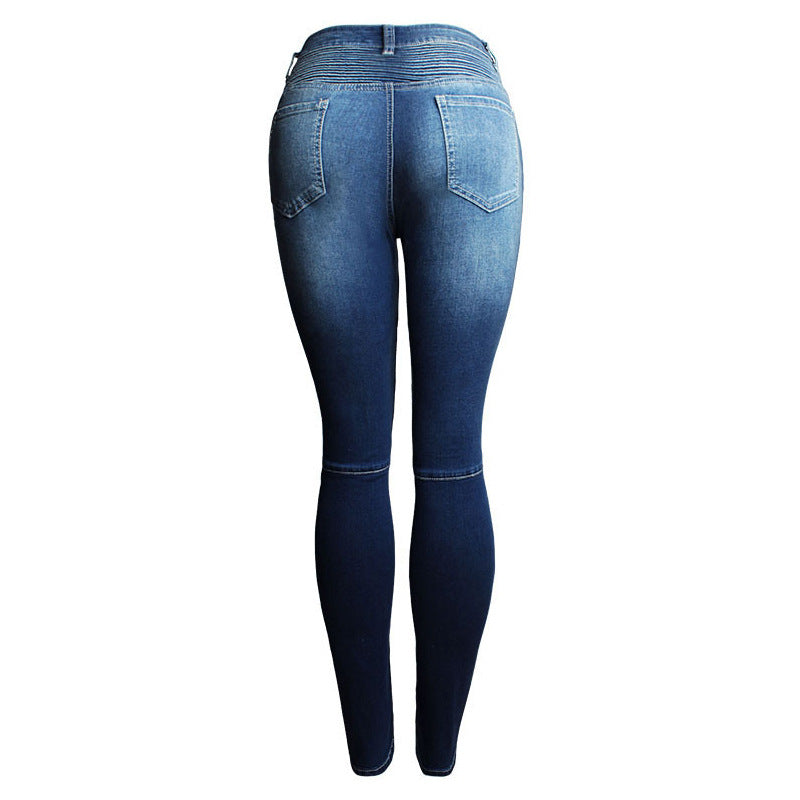 Women's Motorcycle Ripped Slim Elastic Slimming Denim Jeans