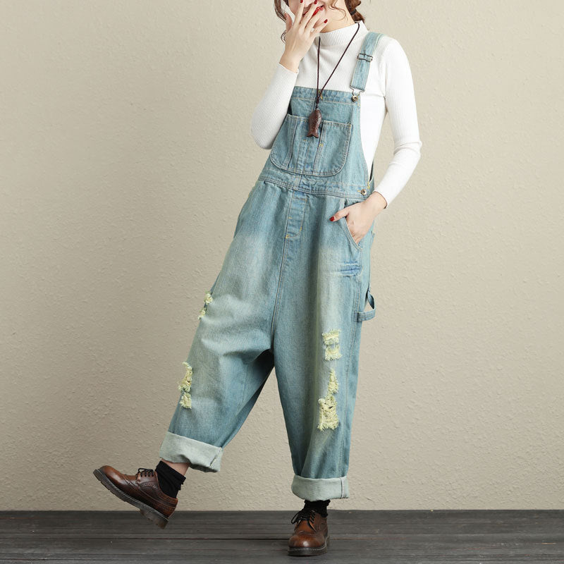 Women's Color Shoulder Strap Casual Loose Denim Jeans
