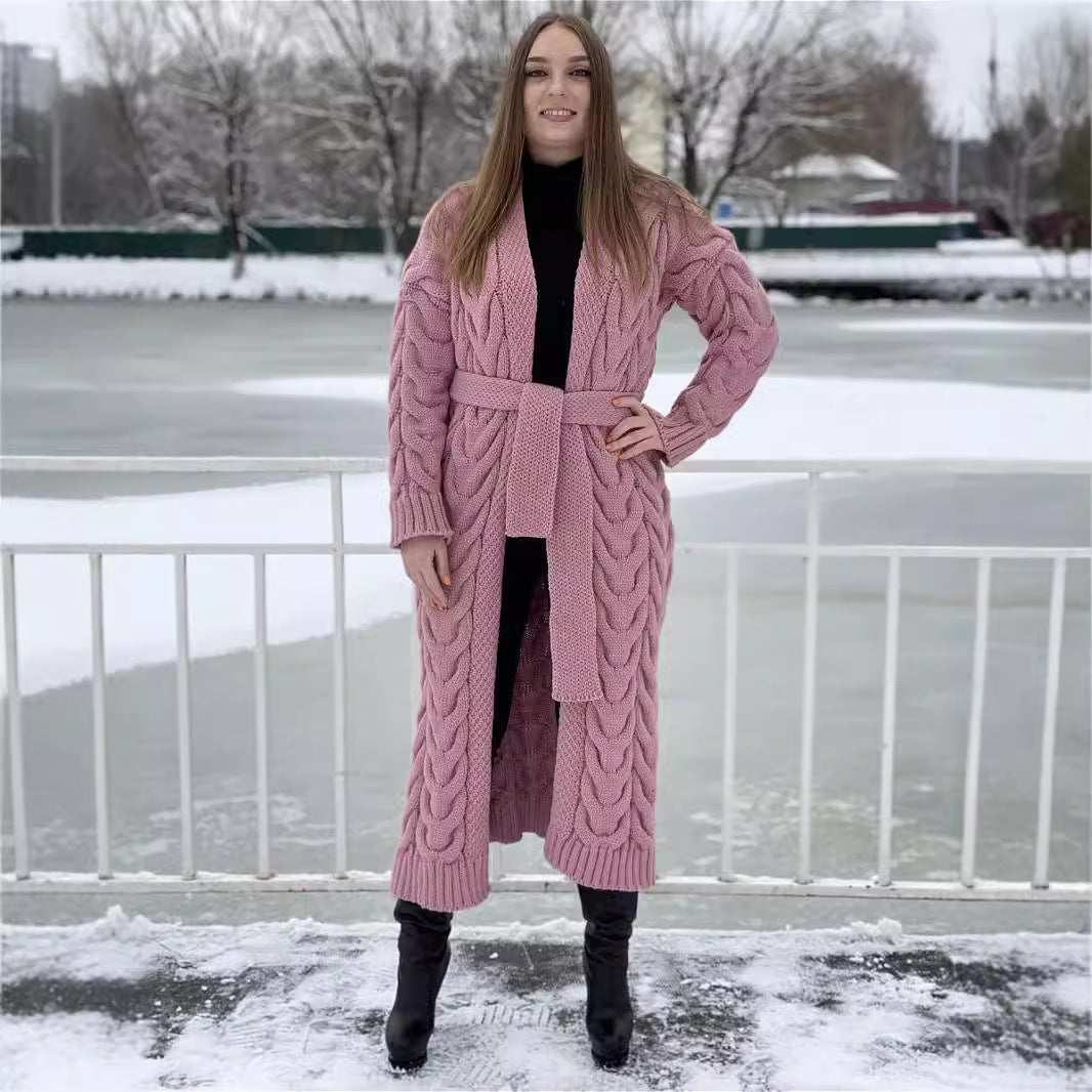 Women's Long Loose Elastic Large Hemp Flowers Thick Knitwear