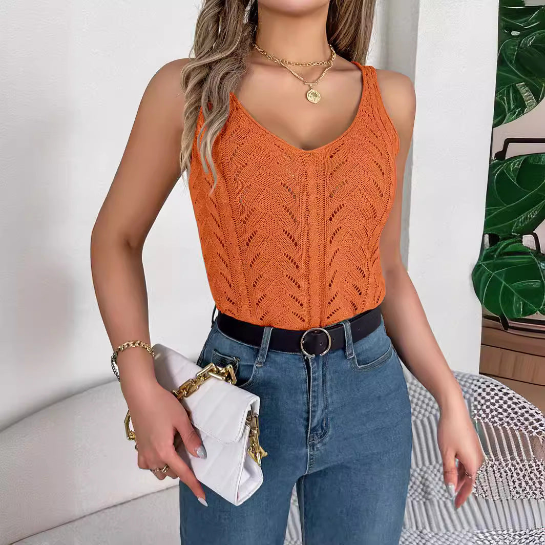Women's Solid Color Hollow Out Sleeveless Holiday Women's Sweater