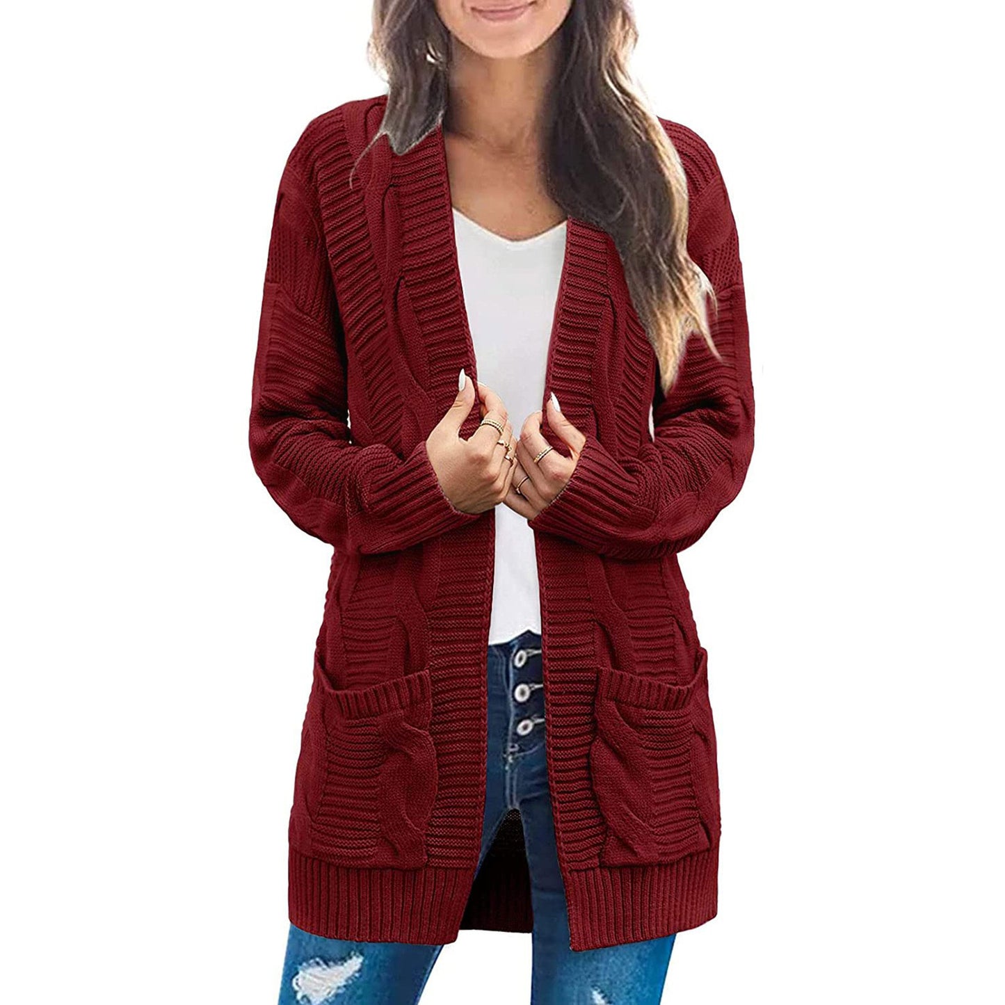 Women's Knitted Loose Solid Color Pocket Sweaters